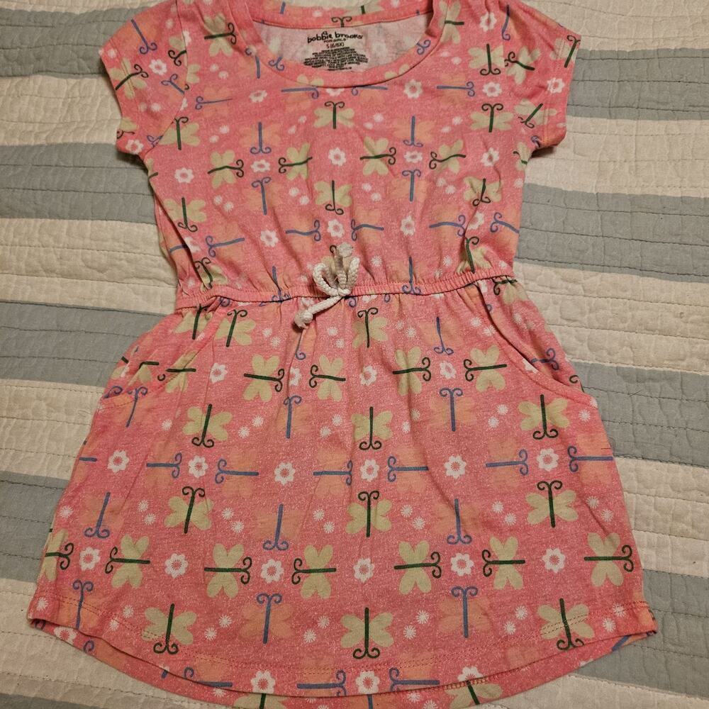 Bobbie Brooks Girls Dress Size S 6/6X Pink With Butterflies And Flowers LNC